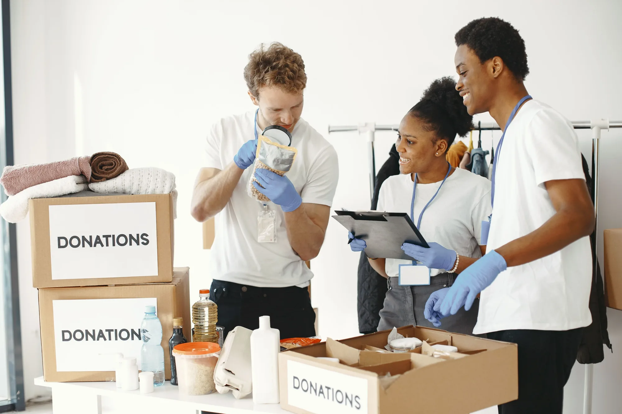 Volunteers sorting donations